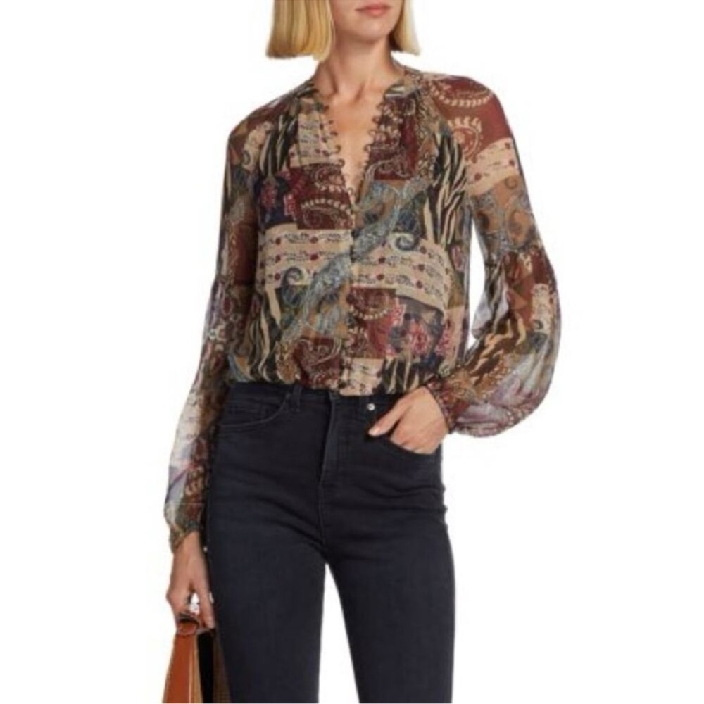 Veronica Beard Multicolor Patchwork Patterned Blo… - image 1